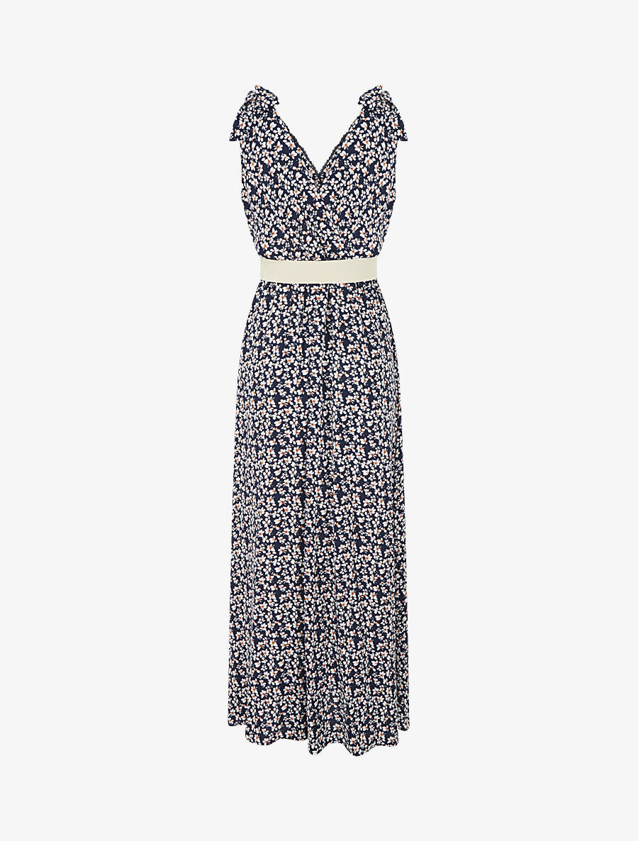 Robe imprimé fleuri à nœuds aux épaules - Marine - 2