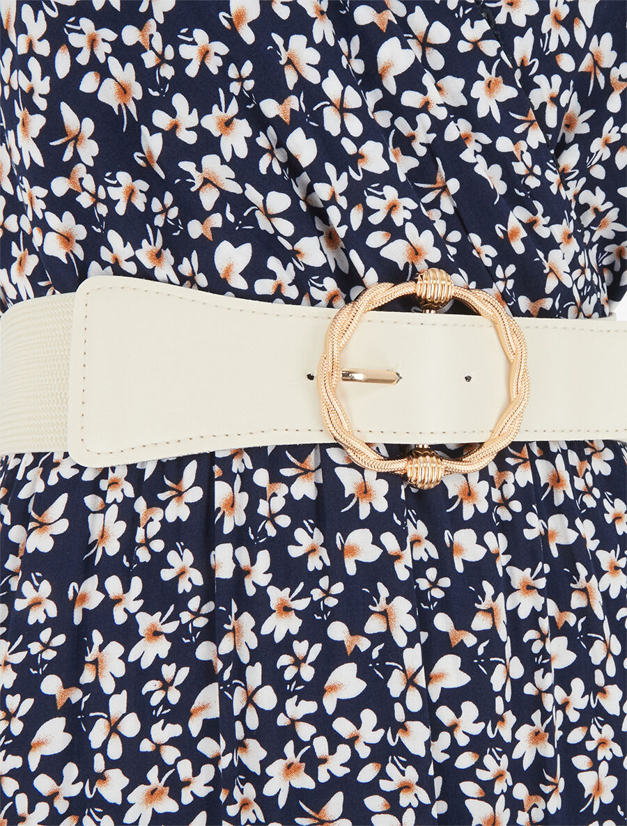 Robe imprimé fleuri à nœuds aux épaules - Marine - 3