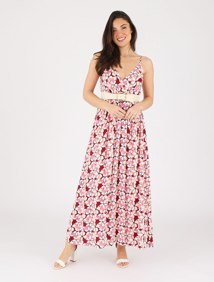 Robe fleurie à fines bretelles - Rose - 4