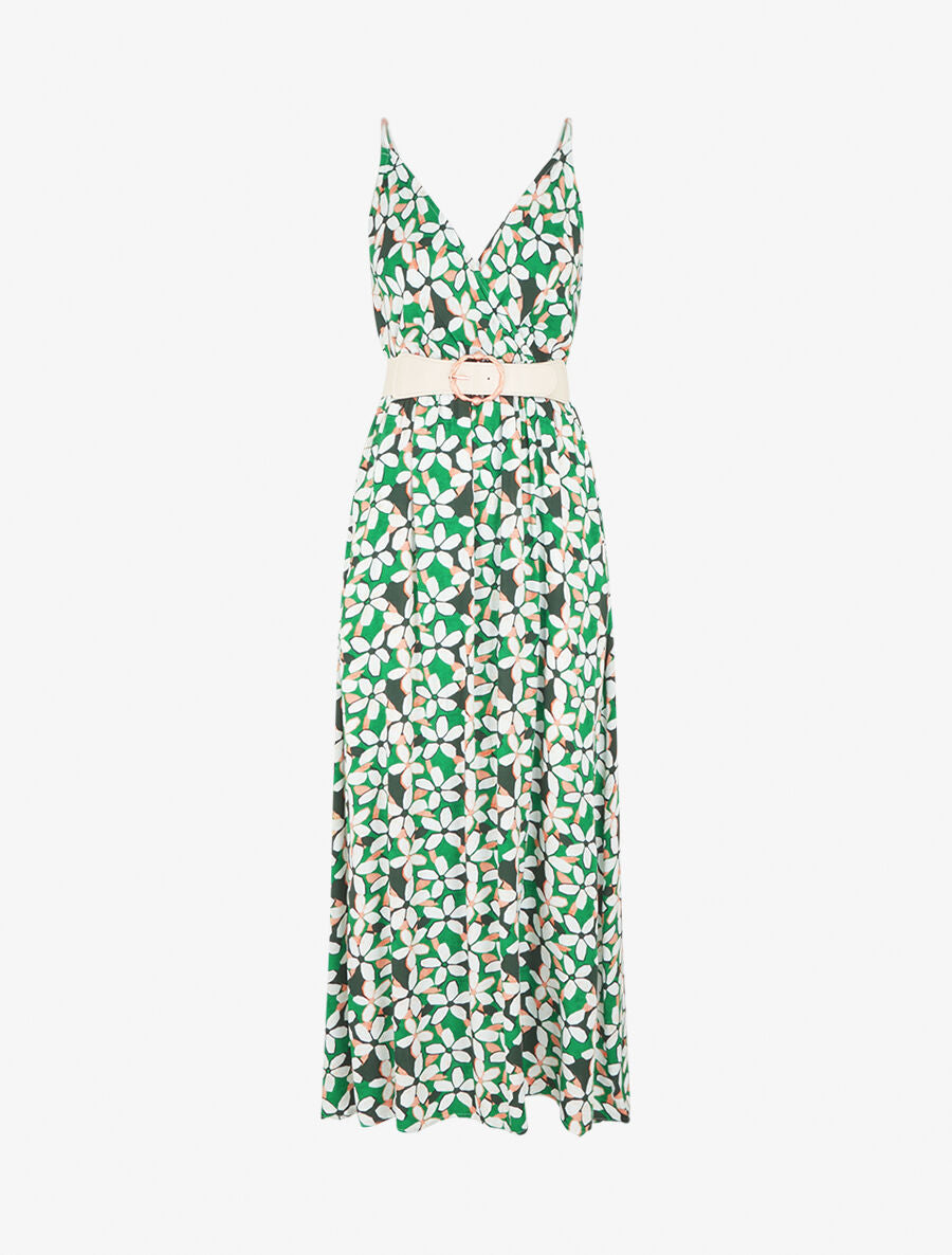 Robe fleurie à fines bretelles - Vert - 1
