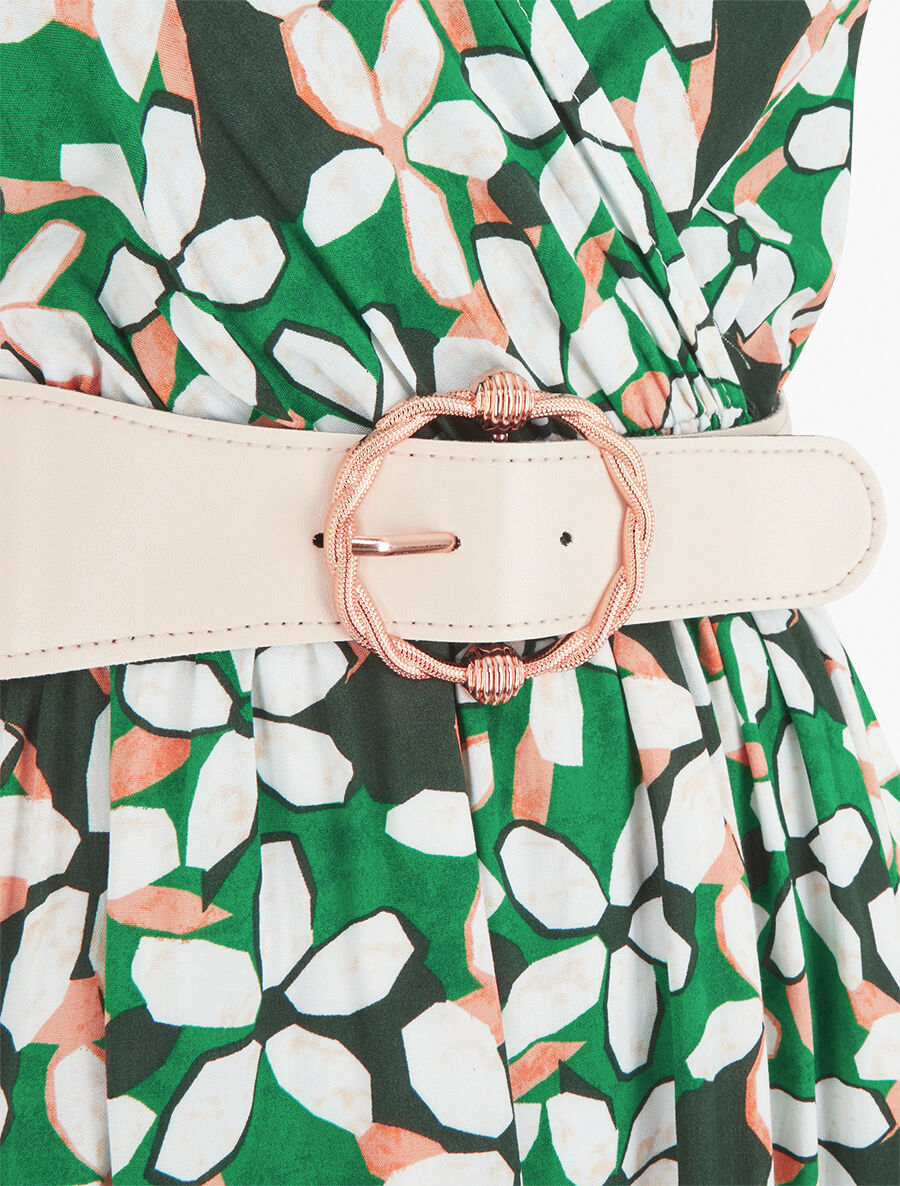 Robe fleurie à fines bretelles - Vert - 3