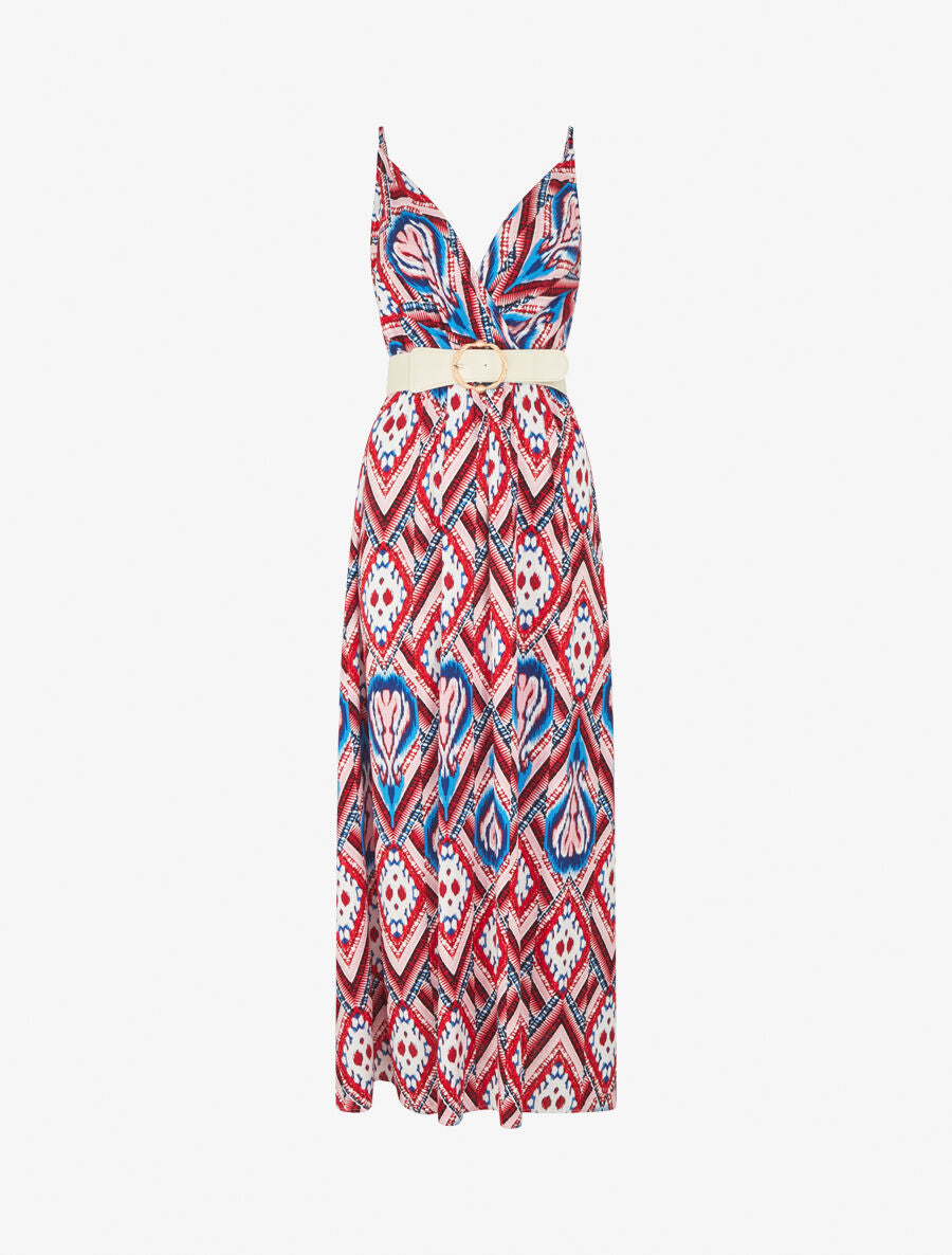 Robe longue à fines bretelles imprimé graphique - Rouge - 5