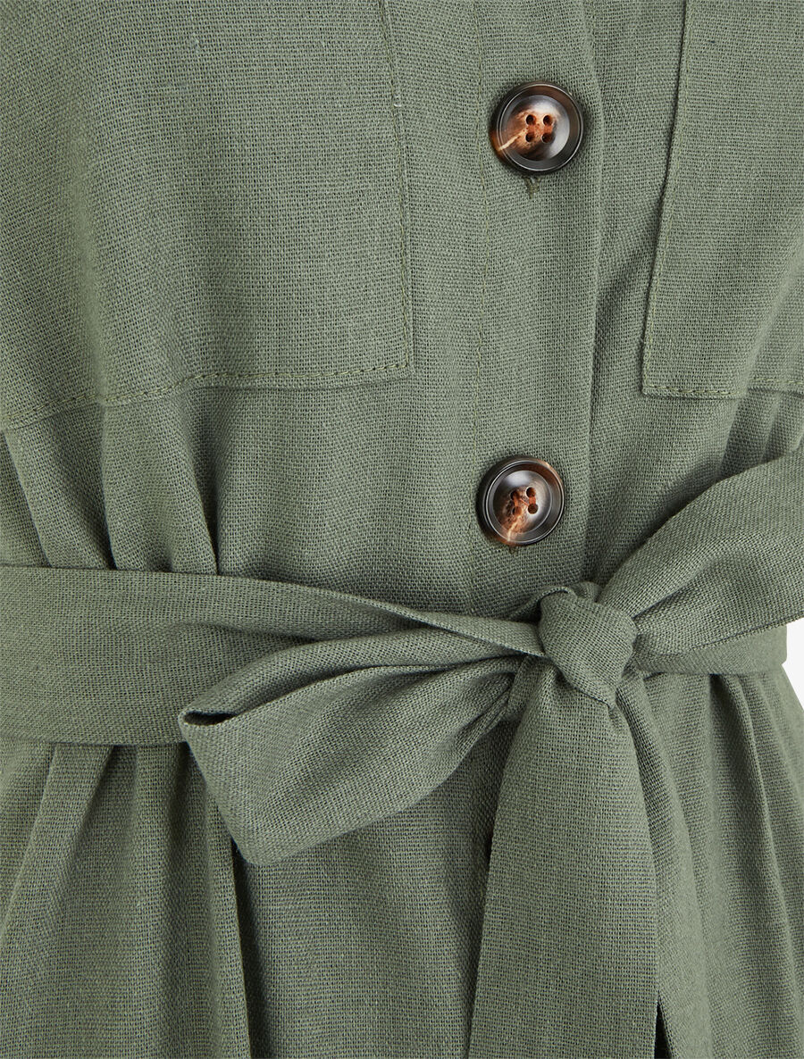 Robe évasée boutonnée à poches - Kaki - 3