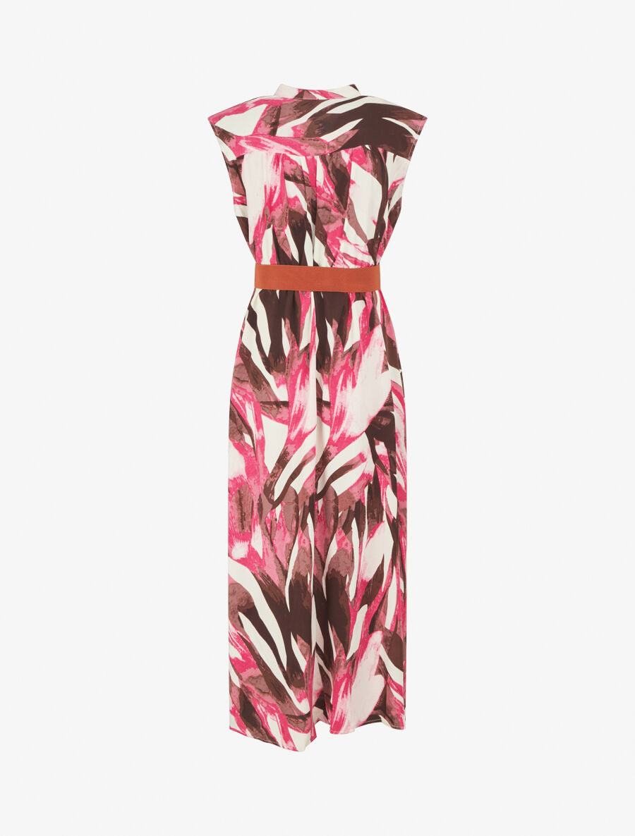 Robe évasée à boutons imprimé abstrait - Fuschia - 2