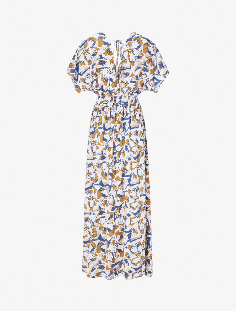 Robe longue manches courtes imprimé tropical - Bleu - 2