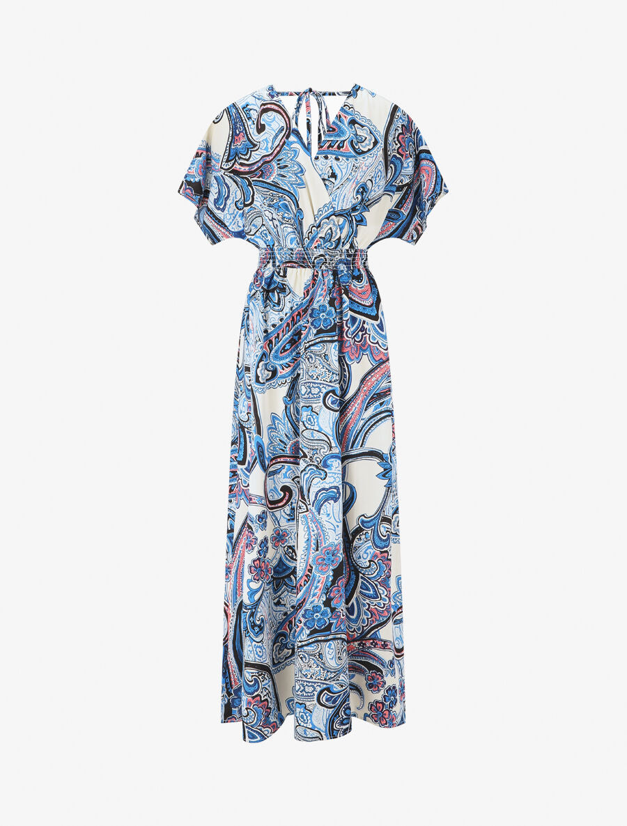 Robe longue manches courtes imprimé cachemire - Bleu - 5