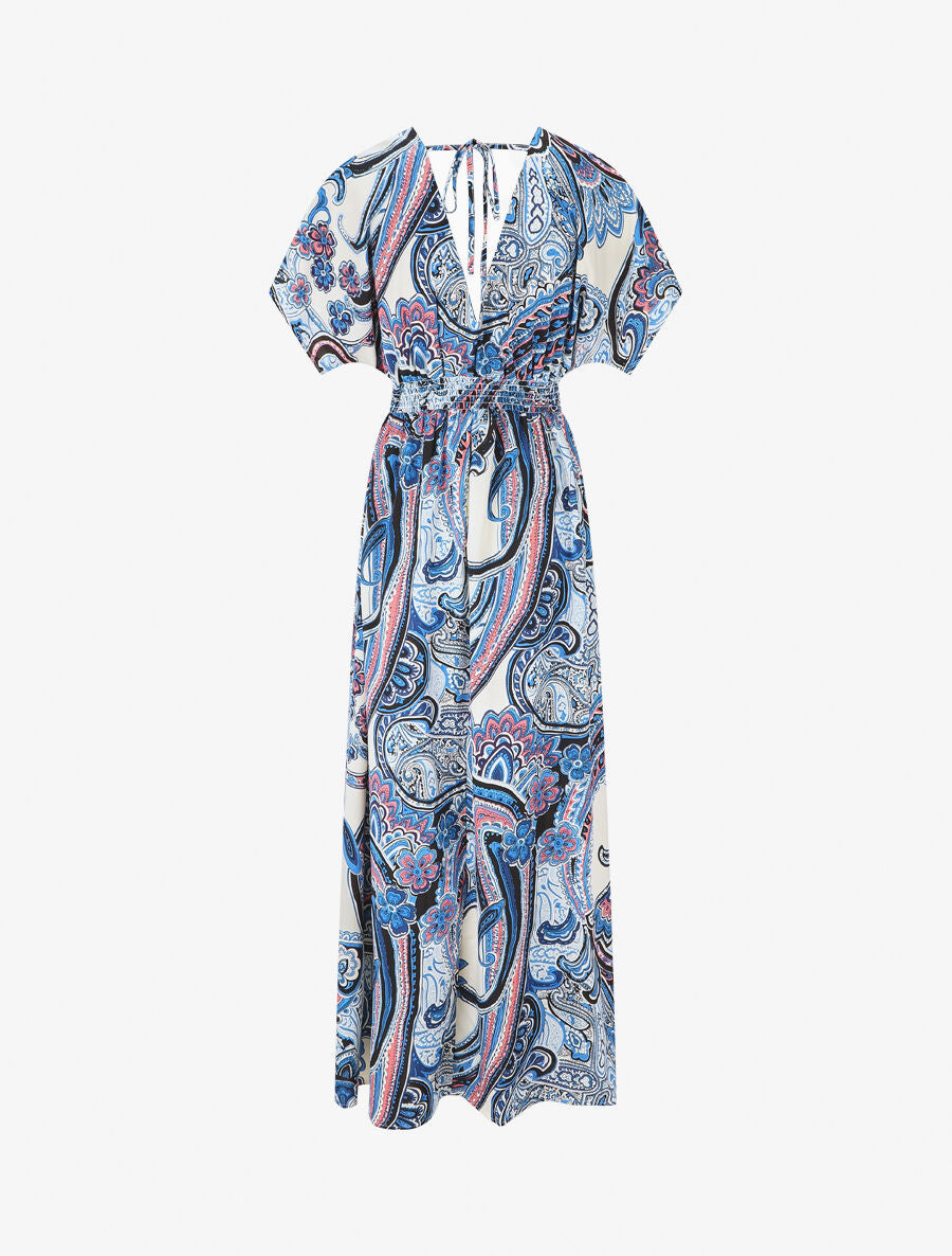 Robe longue manches courtes imprimé cachemire - Bleu - 2