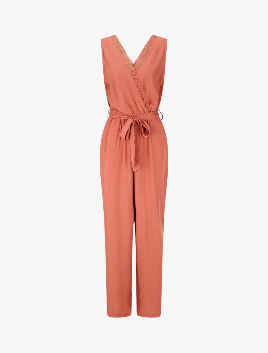 Combinaison ample sans manches col cache-coeur - Vieux rose - 1