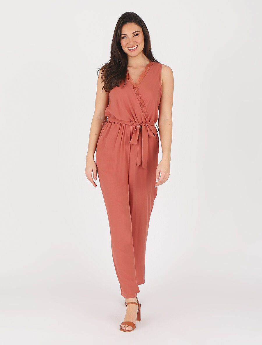Combinaison ample sans manches col cache-coeur - Vieux rose - 4