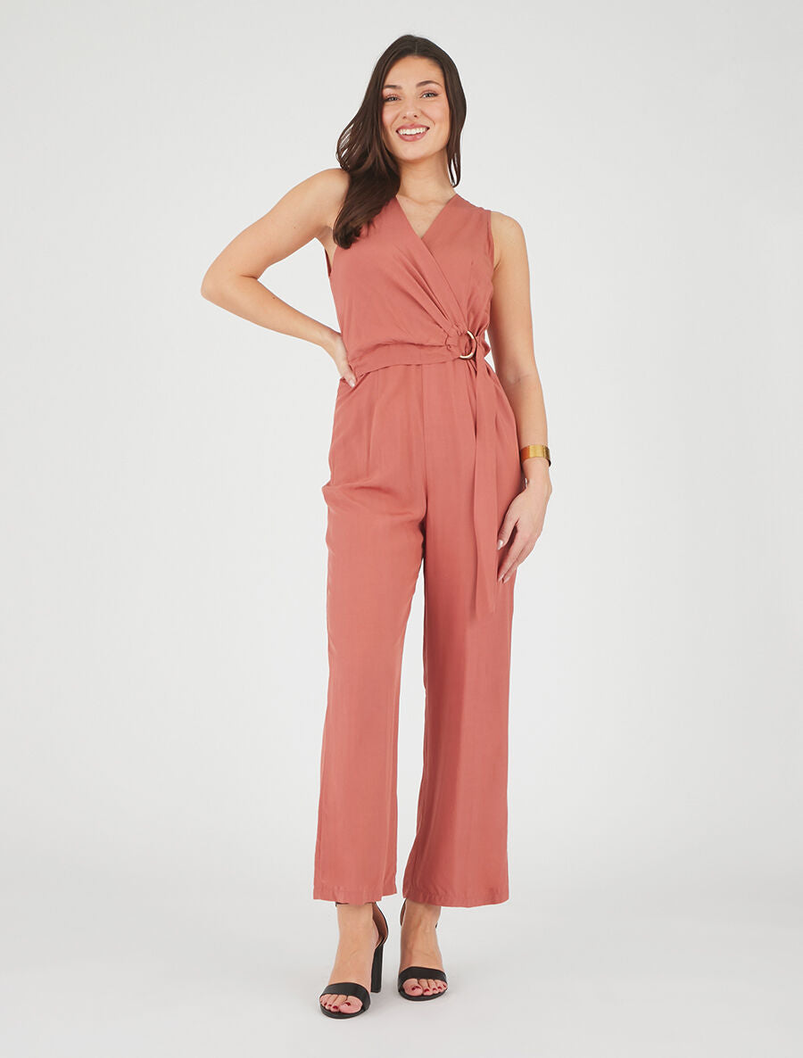 Combinaison fluide unie sans manches - Rose - 4