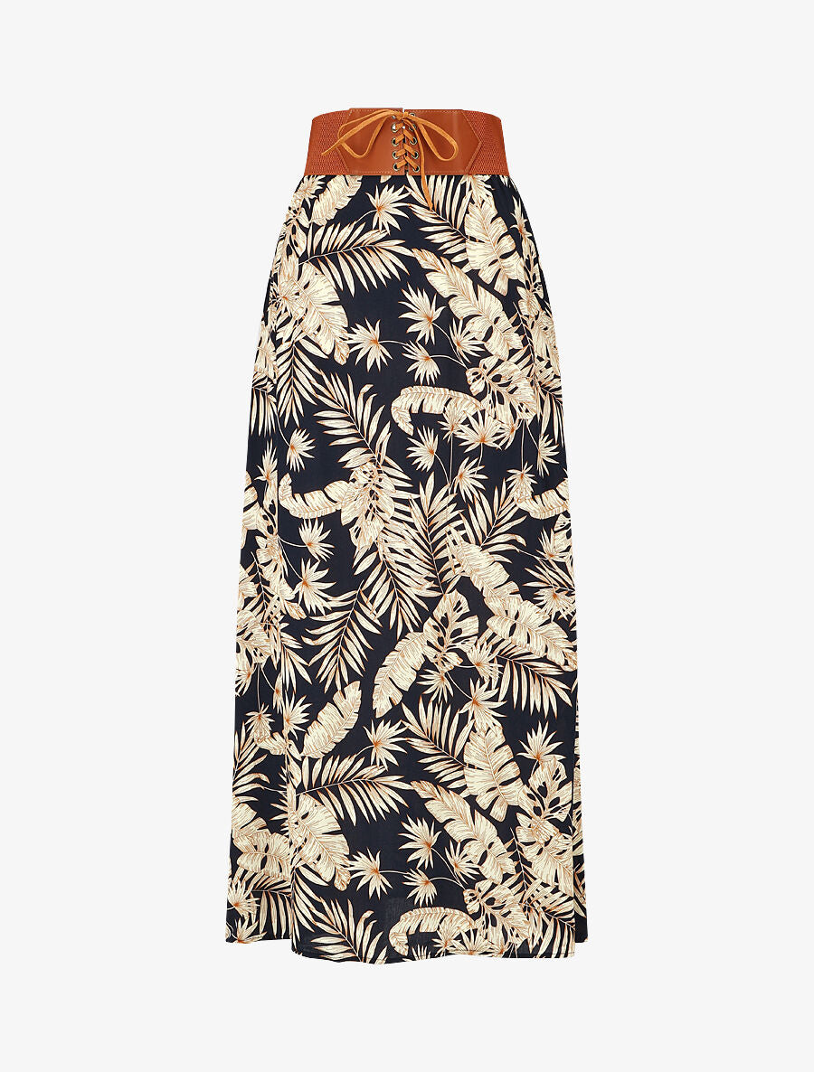 Jupe longue imprimé tropical - Marine - 2