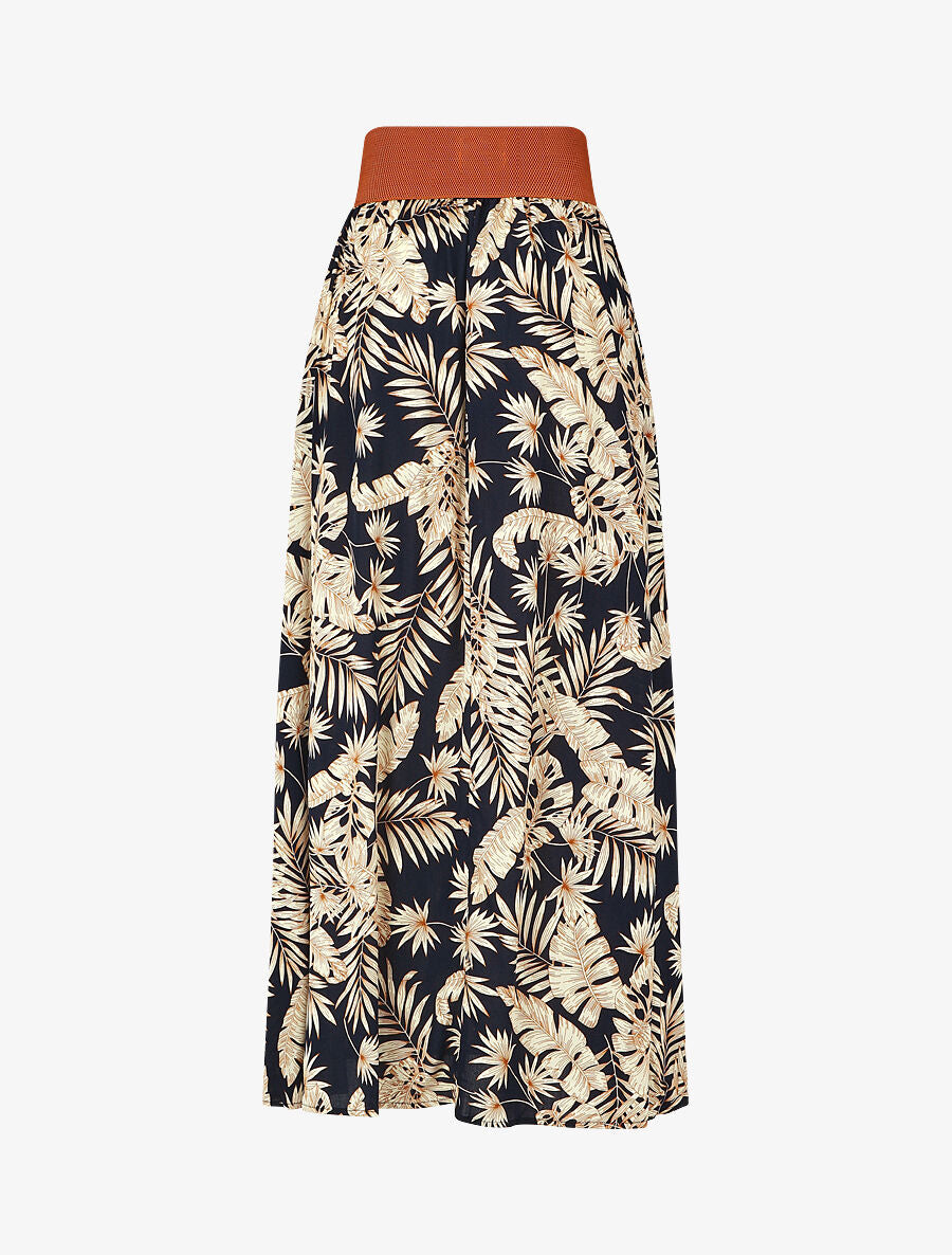 Jupe longue imprimé tropical - Marine - 3