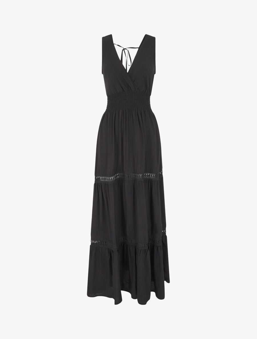 Robe longue élastiquée et liens à nouer - Noir - 4