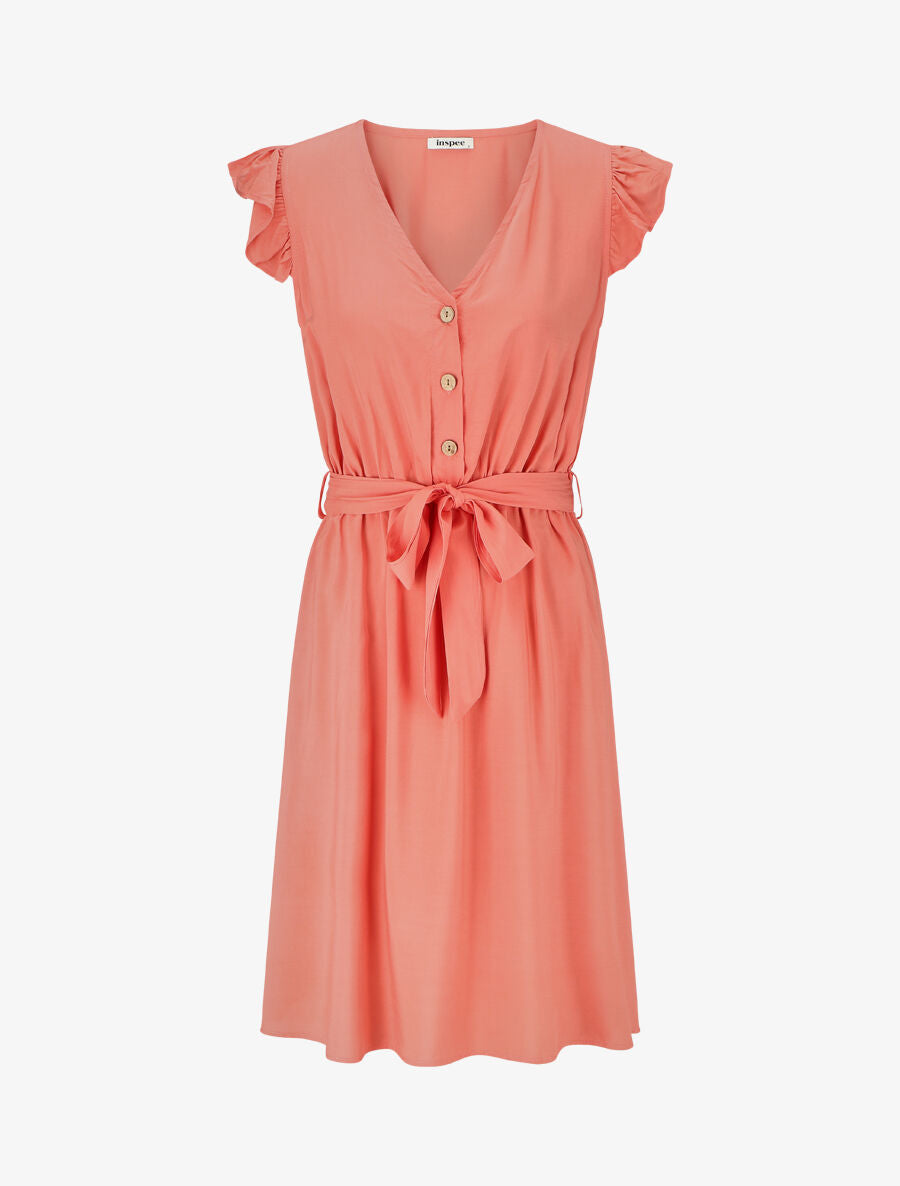 Robe mi-longue unie - Corail - 1