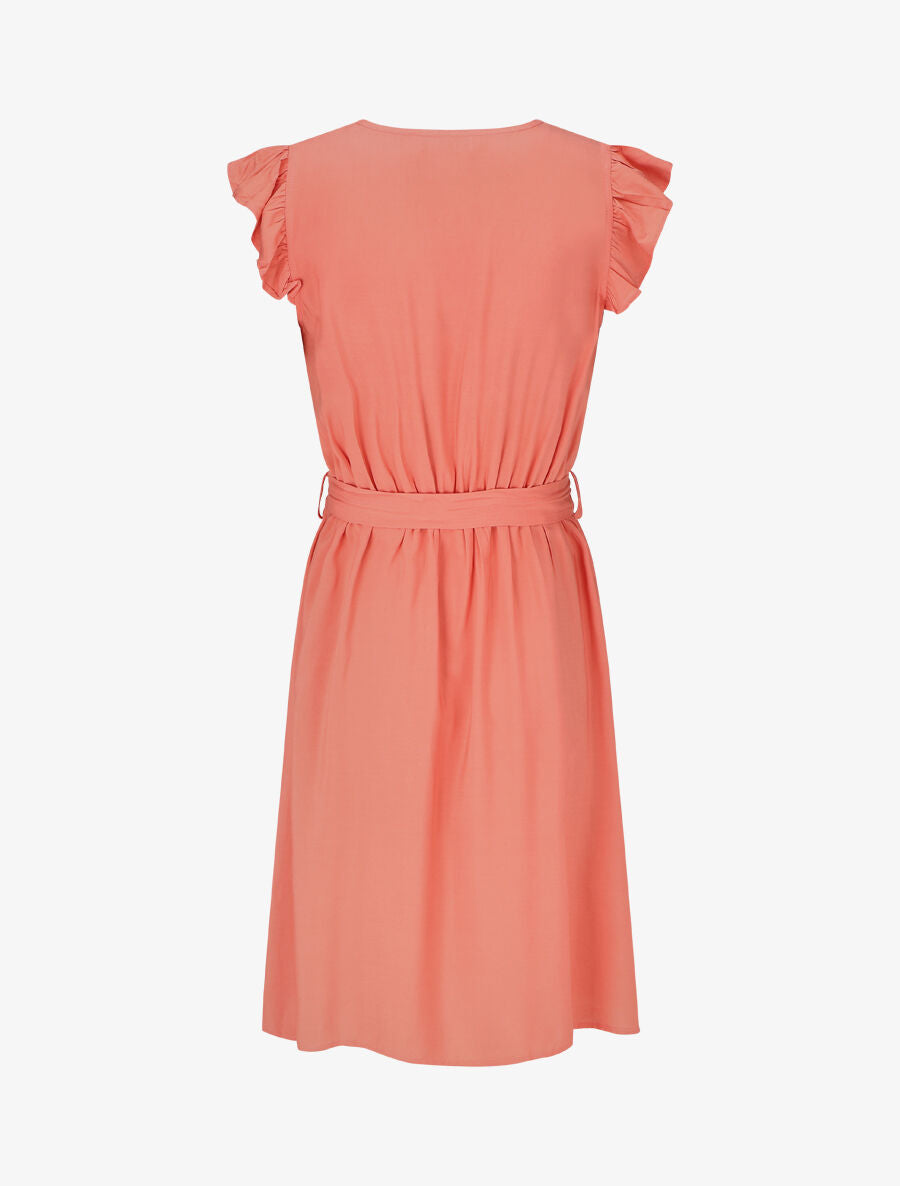 Robe mi-longue unie - Corail - 2