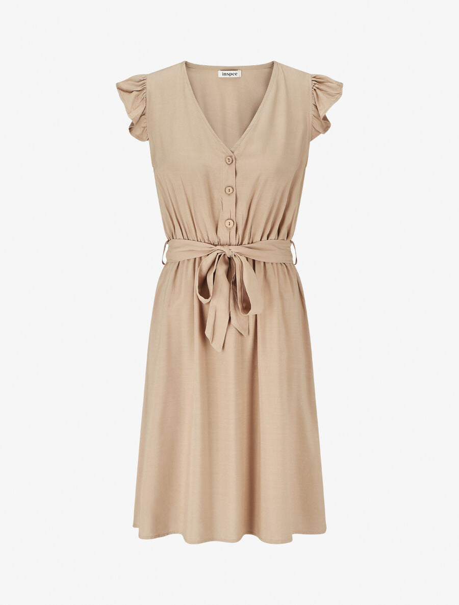 Robe mi-longue unie - Beige - 1