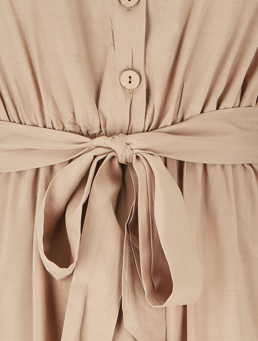 Robe mi-longue unie - Beige - 3
