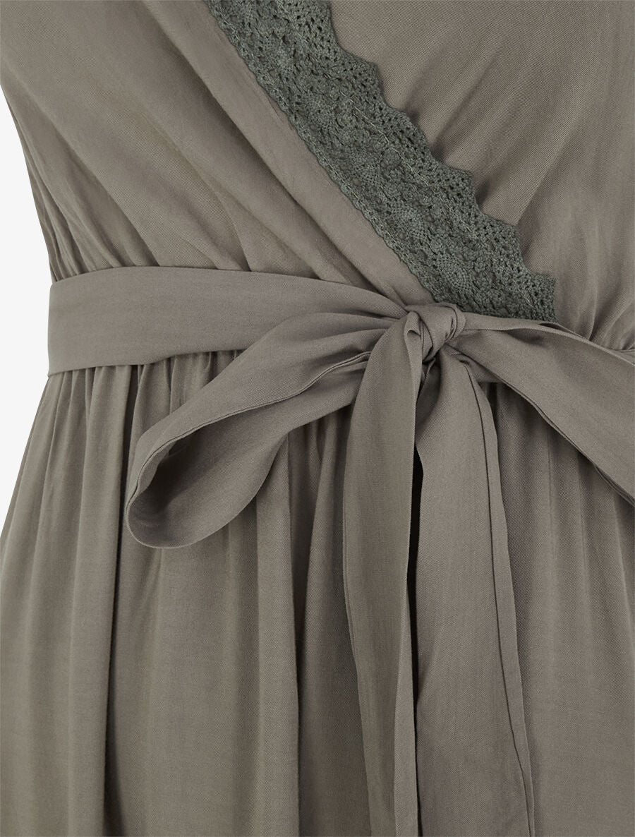 Robe longue unie élastiquée - Kaki - 3