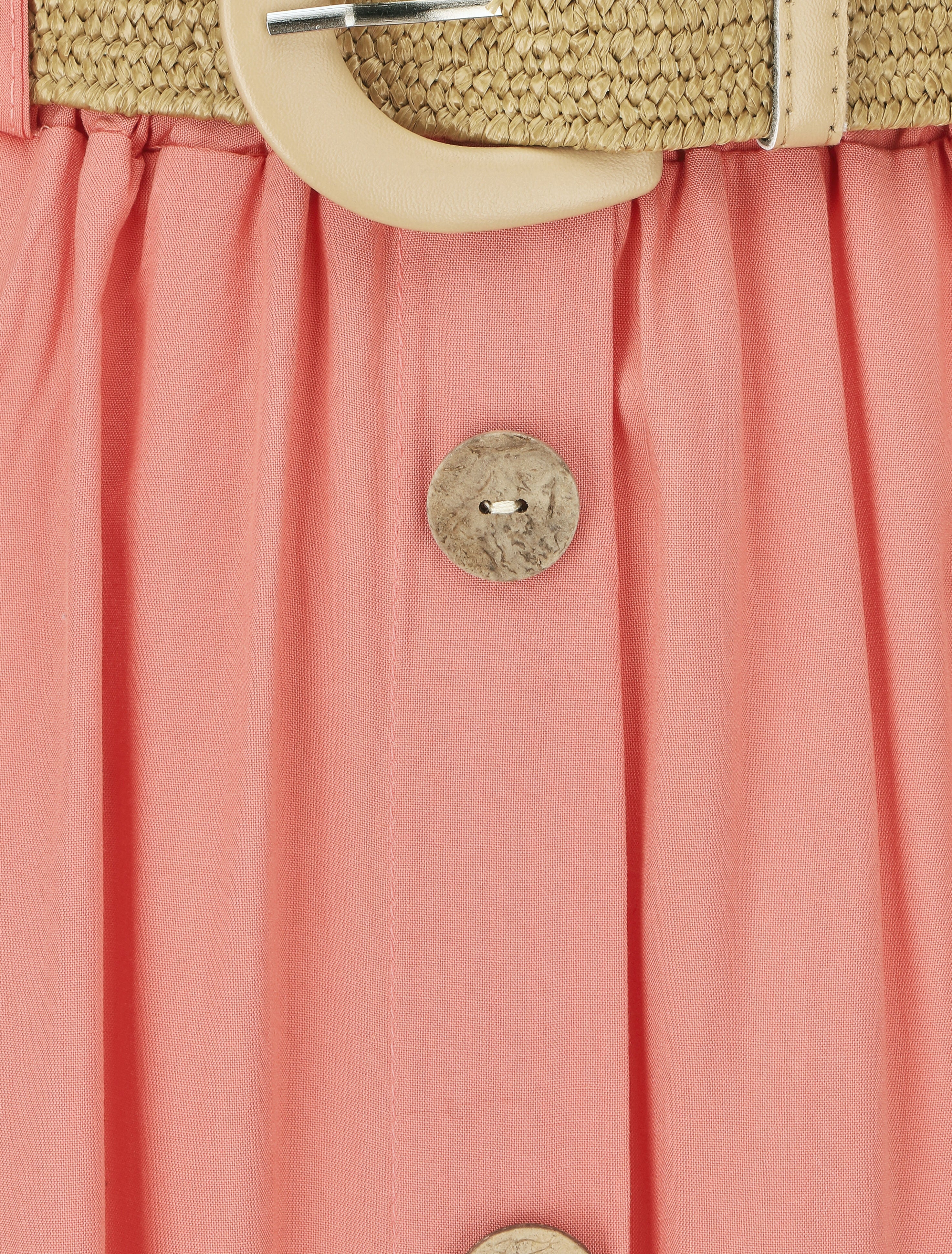 Jupe longue à boutons décoratifs - Corail - 3