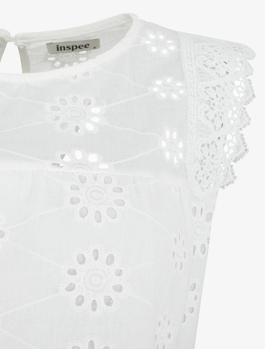 Top droit sans manches en broderie anglaise - Blanc - 3