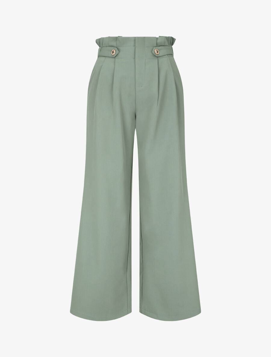 Pantalon ample uni à taille haute - Vert gris - 4