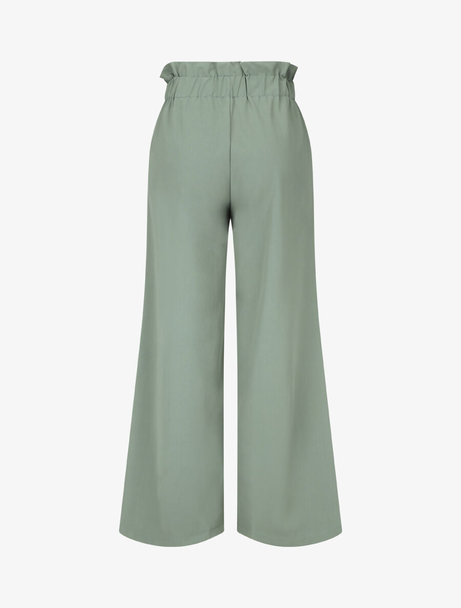 Pantalon ample uni à taille haute - Vert gris - 2