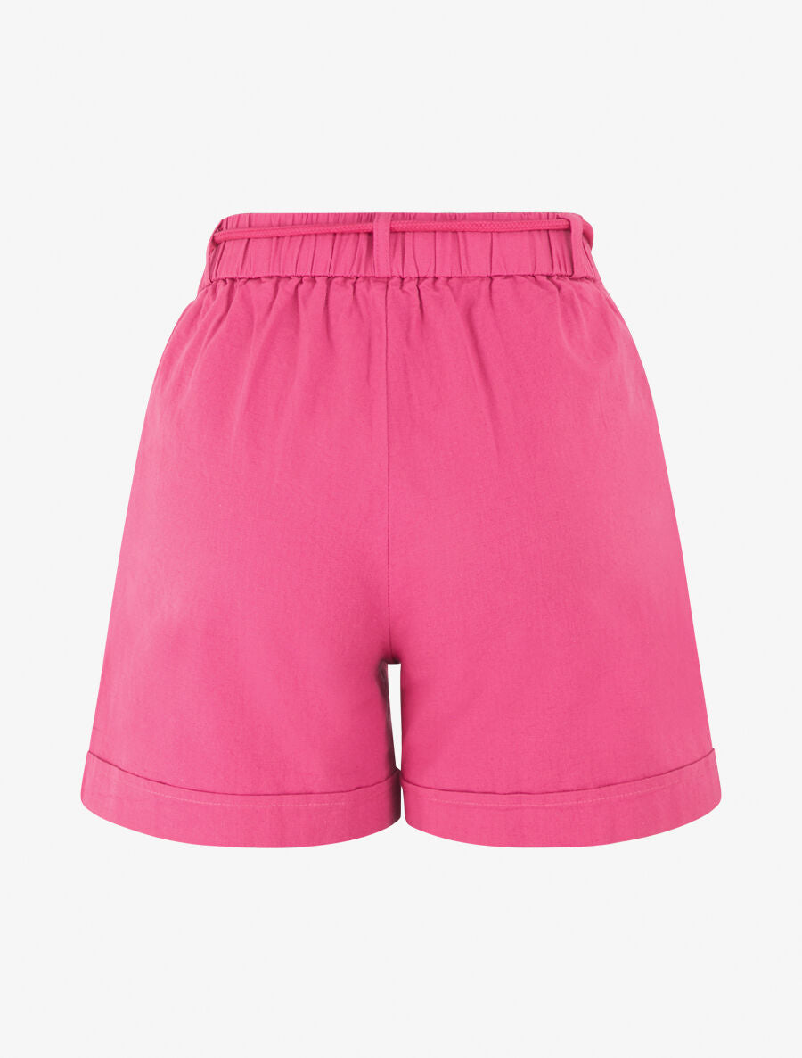 Short uni à revers effet lin - Fushia - 2