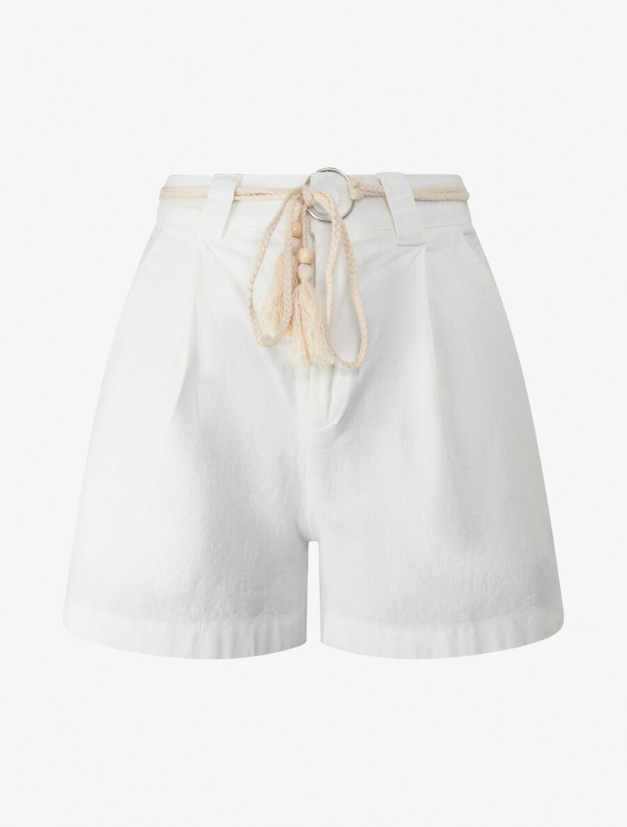 Short élastiqué effet lin - Blanc - 1
