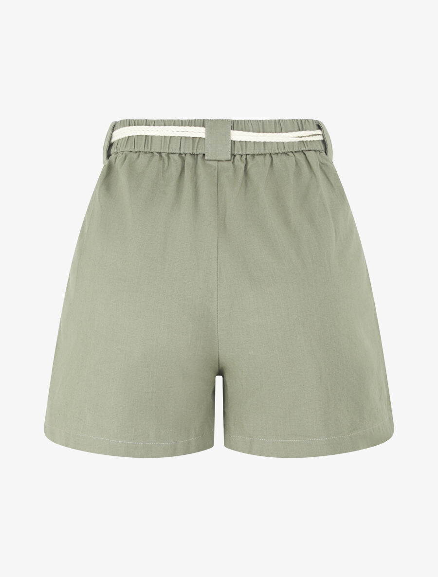Short élastiqué effet lin - Kaki - 2