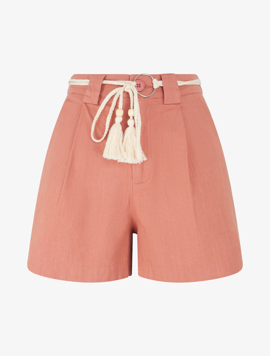 Short élastiqué effet lin - Corail - 5