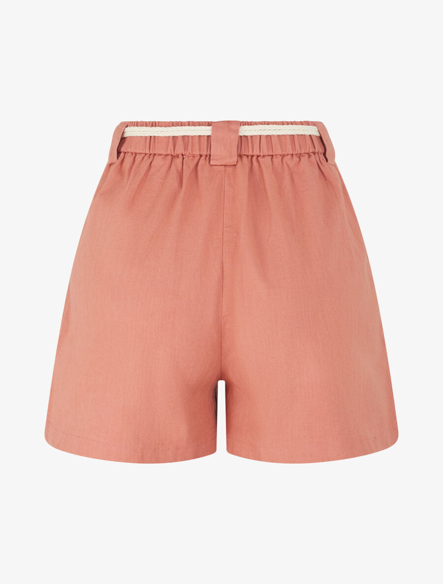 Short élastiqué effet lin - Corail - 2