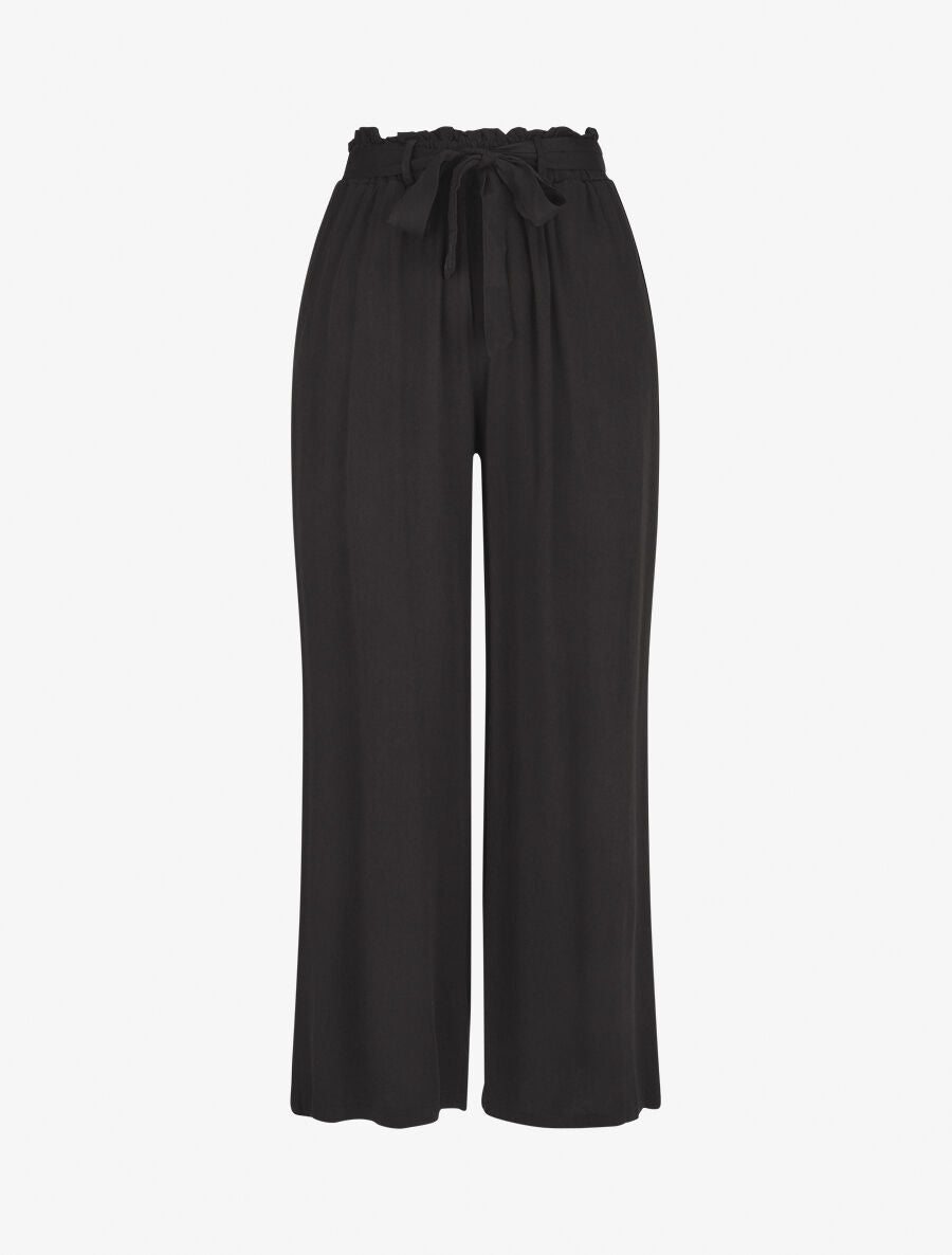 Pantalon uni fluide élastiqué - Noir - 1