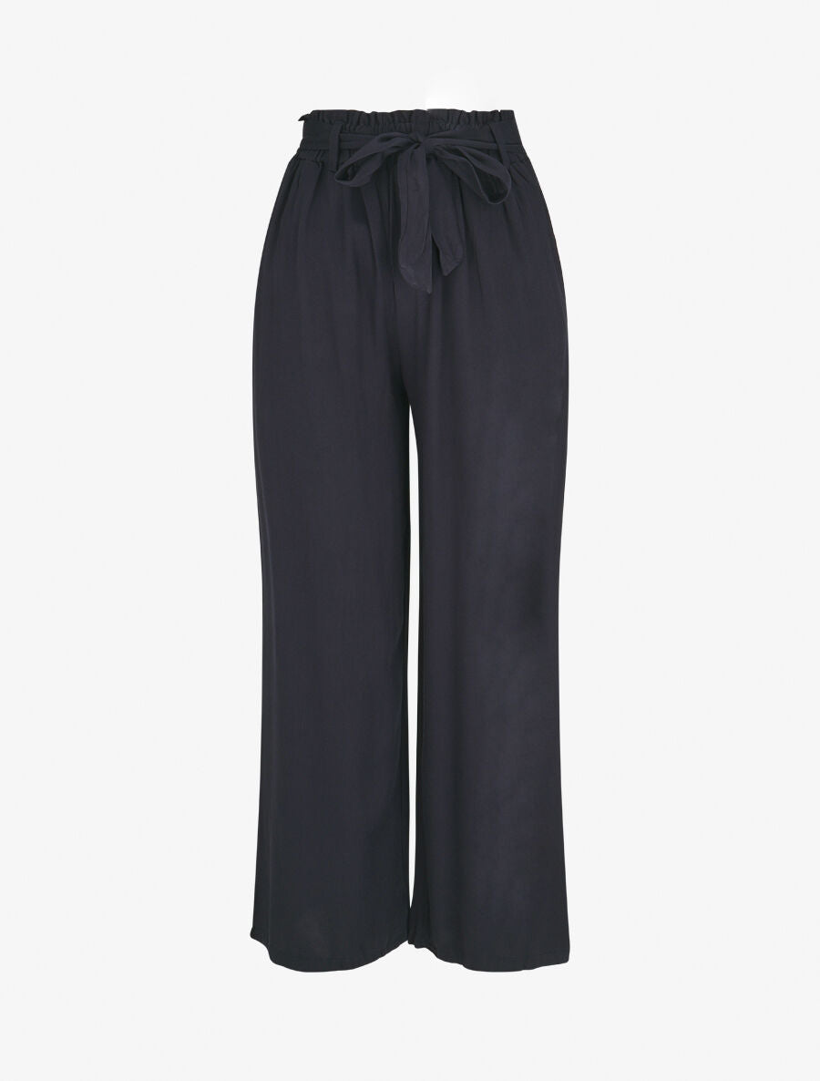 Pantalon uni fluide élastiqué - Marine - 1