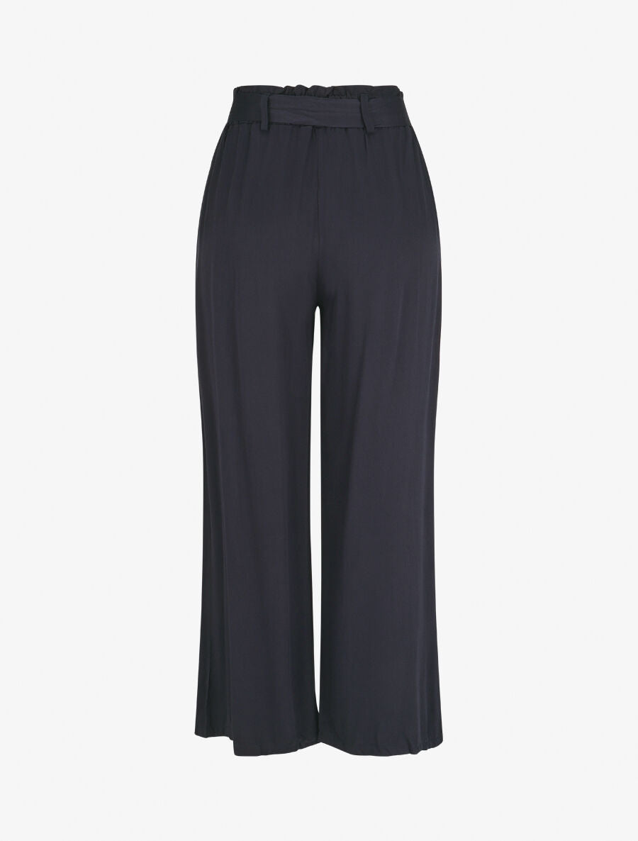 Pantalon uni fluide élastiqué - Marine - 2