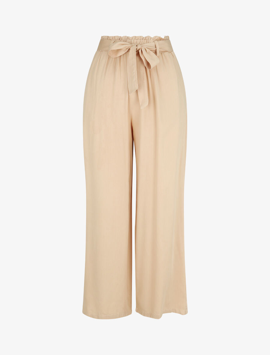 Pantalon uni fluide élastiqué - Beige - 1