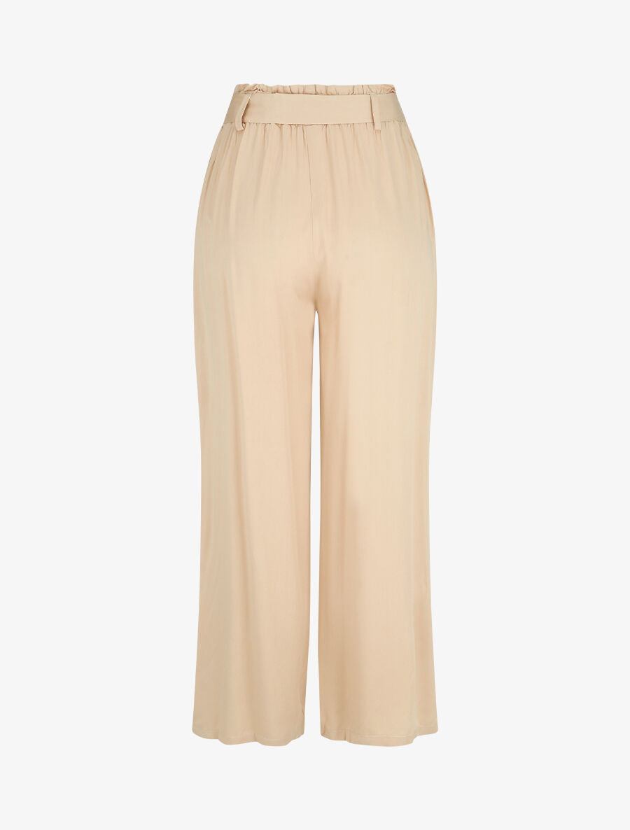 Pantalon uni fluide élastiqué - Beige - 2