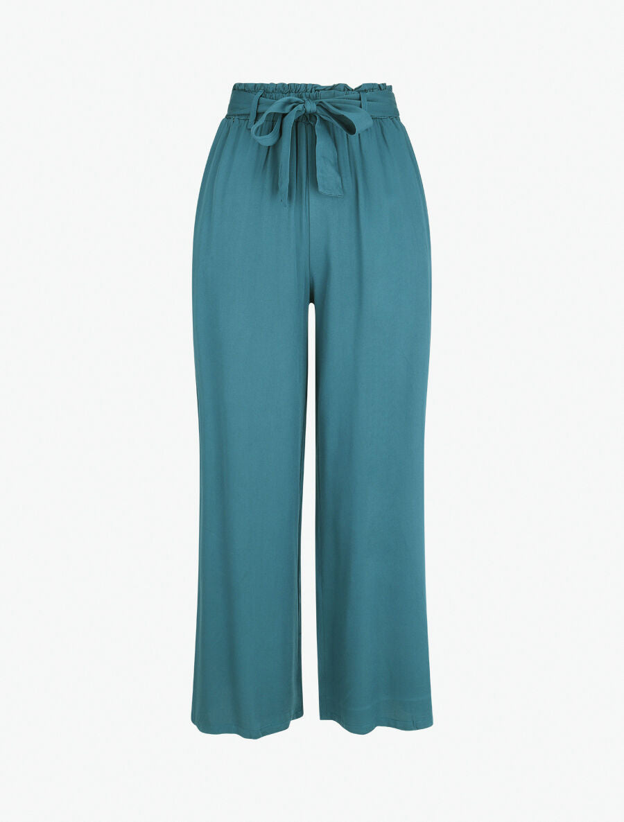 Pantalon uni fluide élastiqué - Bleu canard - 4