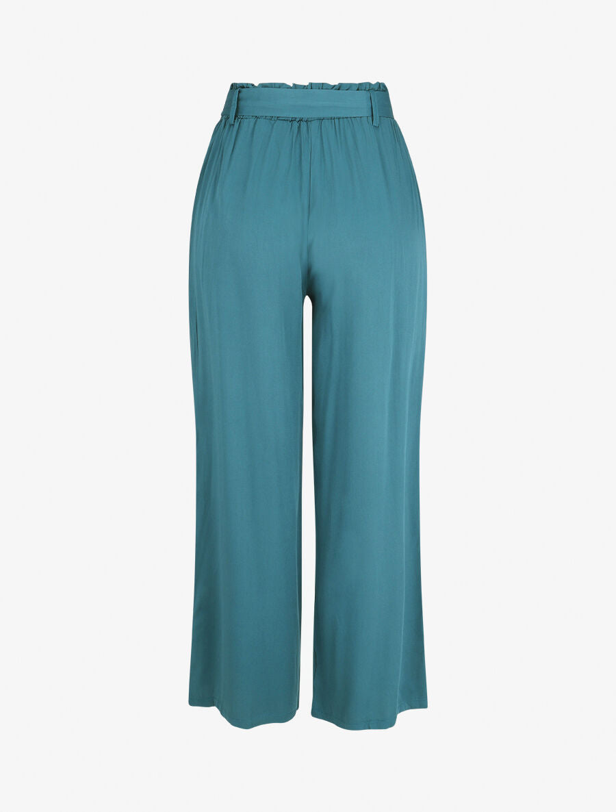 Pantalon uni fluide élastiqué - Bleu canard - 2