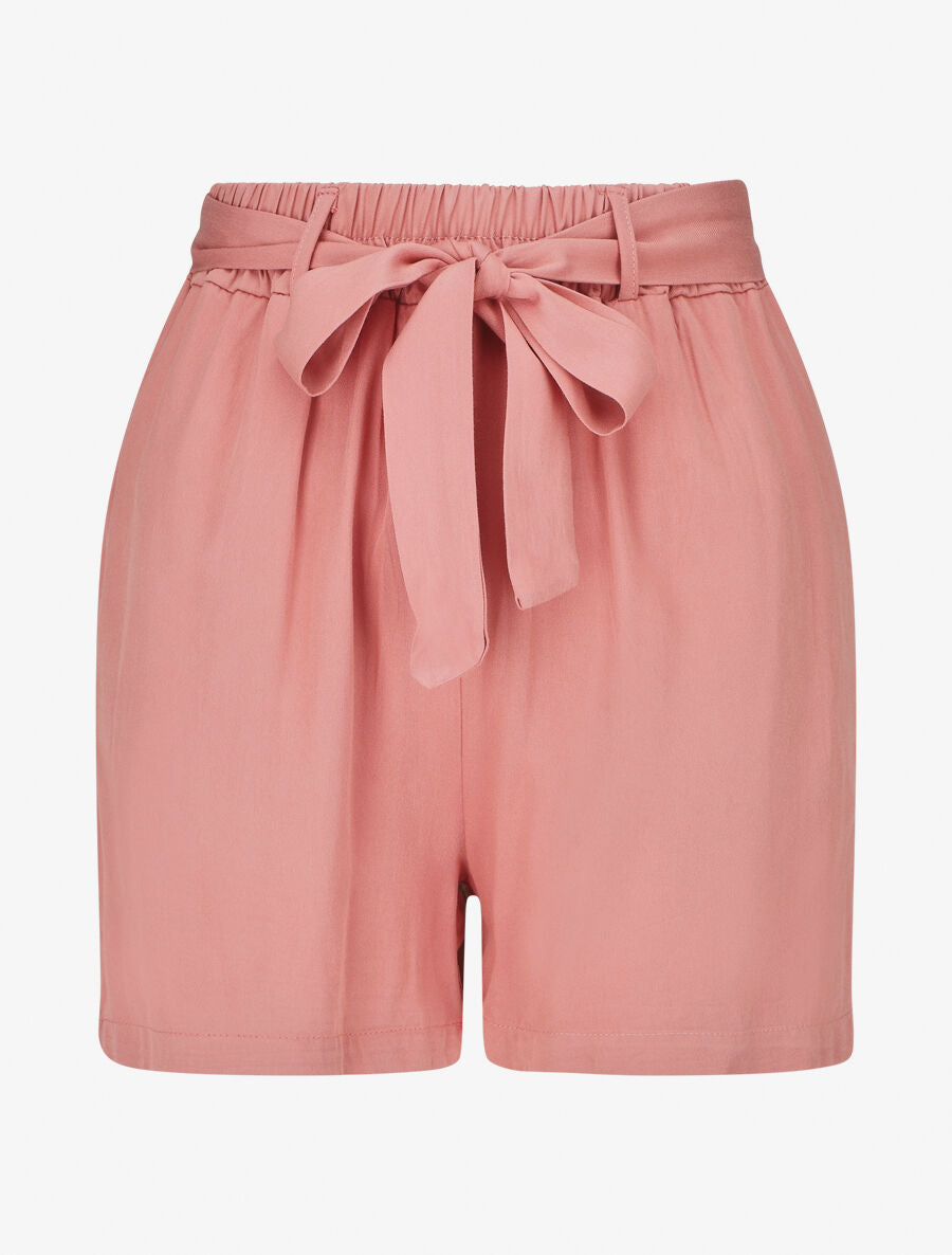 Short fluide uni et ceinturé - Corail - 1