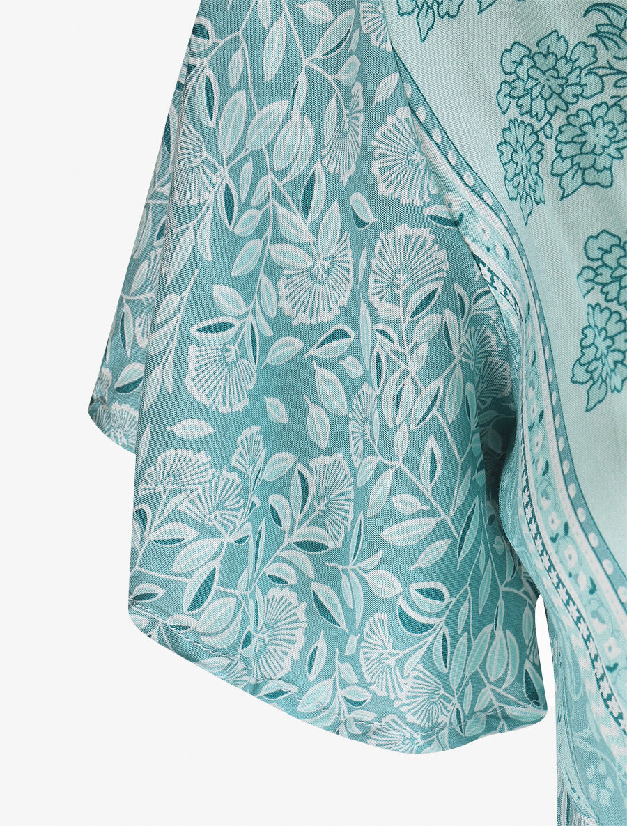 Robe longue à fleurs et manches courtes - Bleu clair - 3