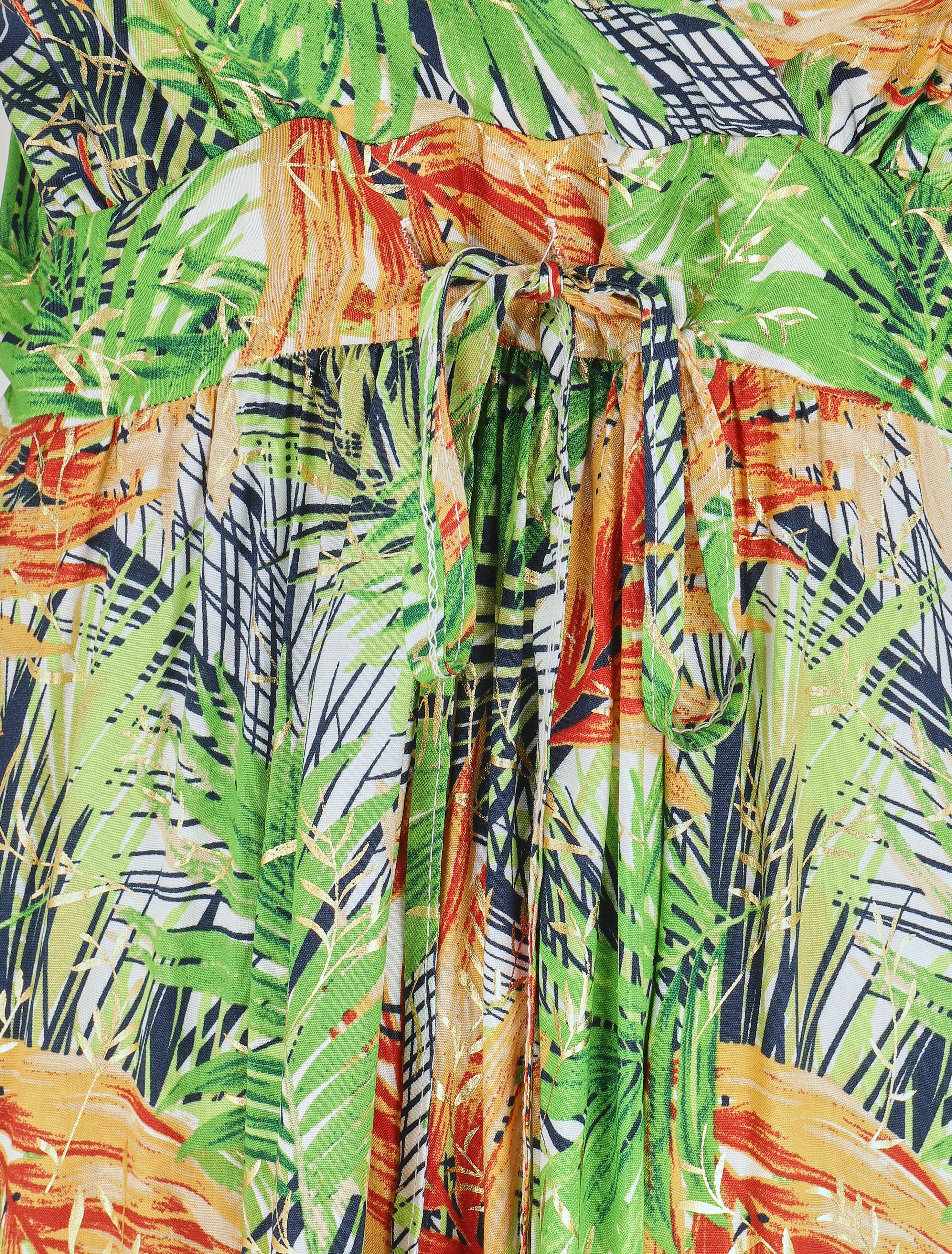 Robe longue à bretelles imprimé tropical irisé - Blanc/vert - 3