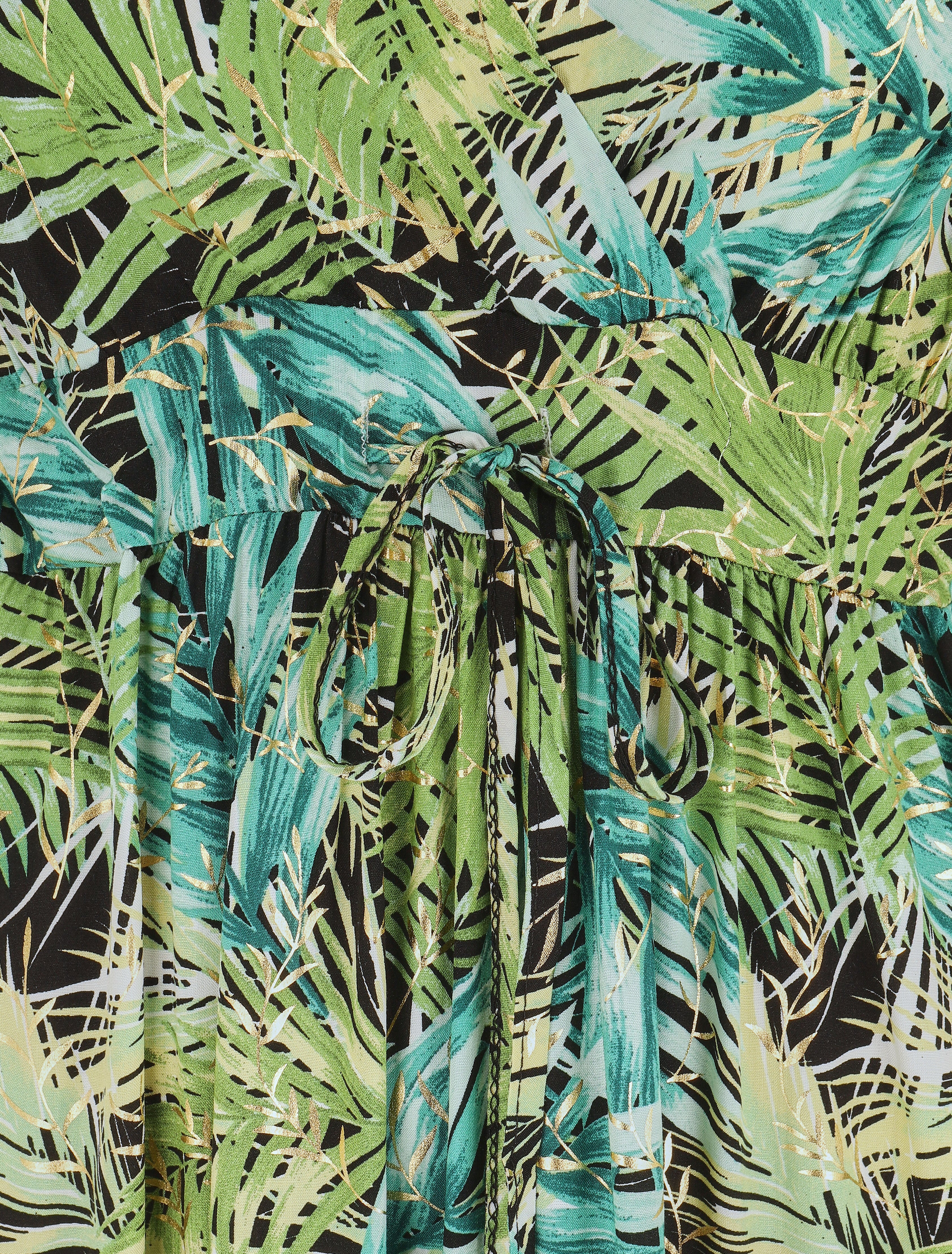 Robe longue à bretelles imprimé tropical irisé - Noir/vert - 3