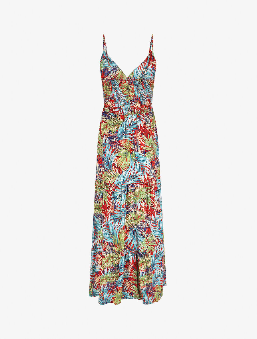 Robe longue à bretelles imprimé tropical irisé - Rouge/vert - 2