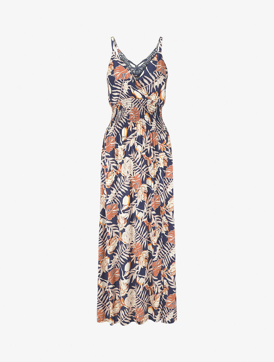 Robe longue fendue à dos ajouré - Marine - 6