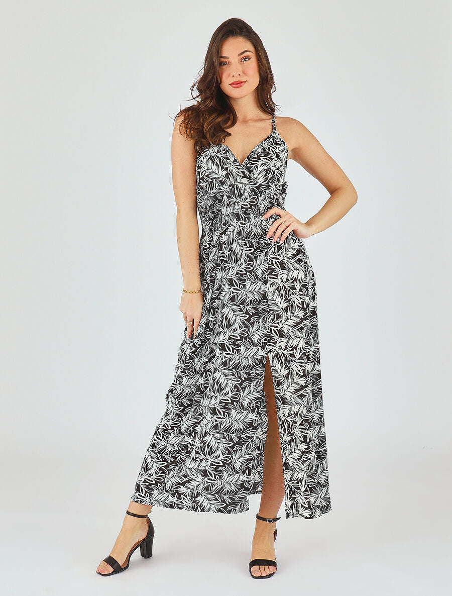 Robe longue fendue à dos ajouré - Noir - 4