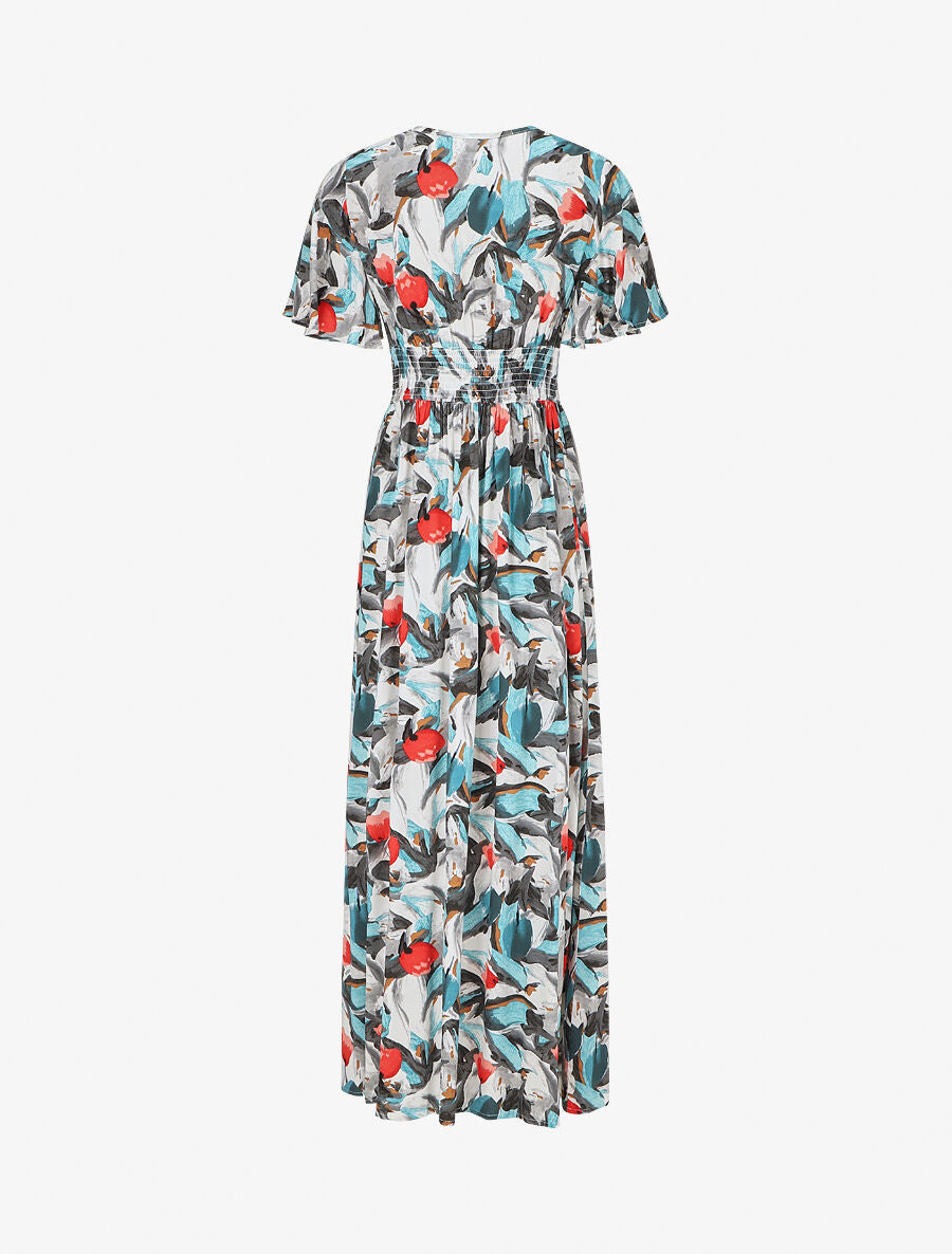 Robe longue fendue à taille élastiquée - Noir - 2