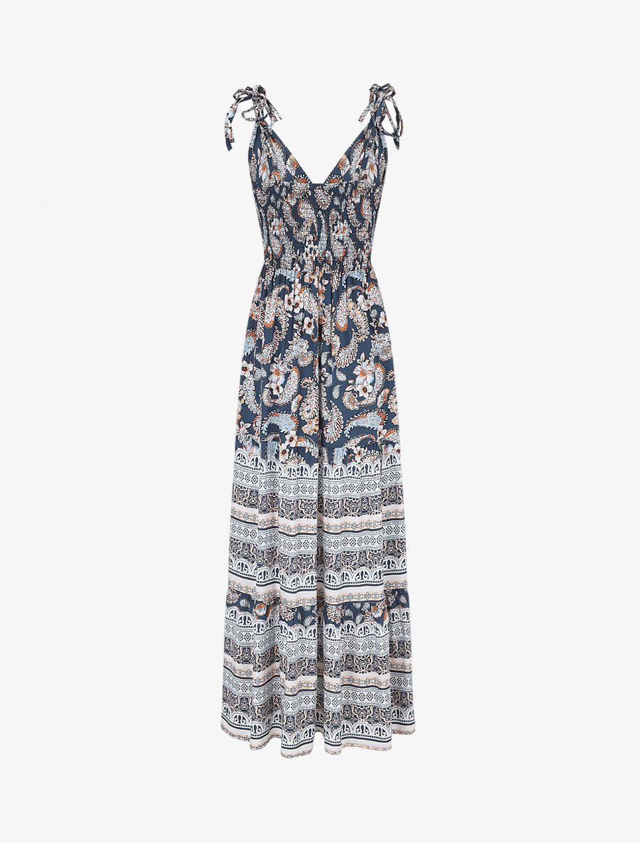 Robe longue imprimé foulard et mosaïque - Marine - 2