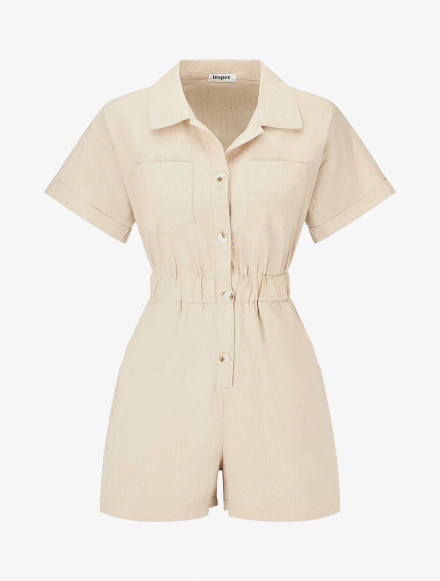 Combishort uni à taille élastiquée - Beige - 5