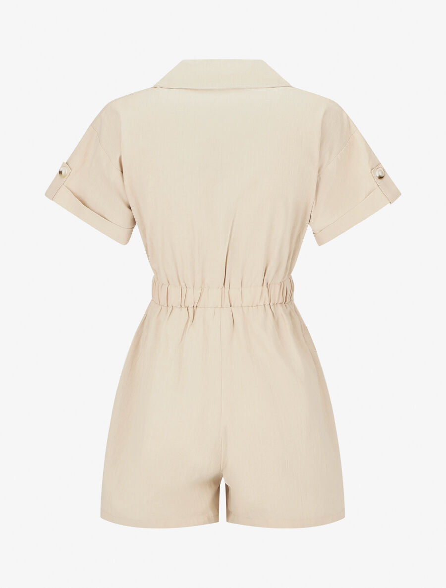 Combishort uni à taille élastiquée - Beige - 2