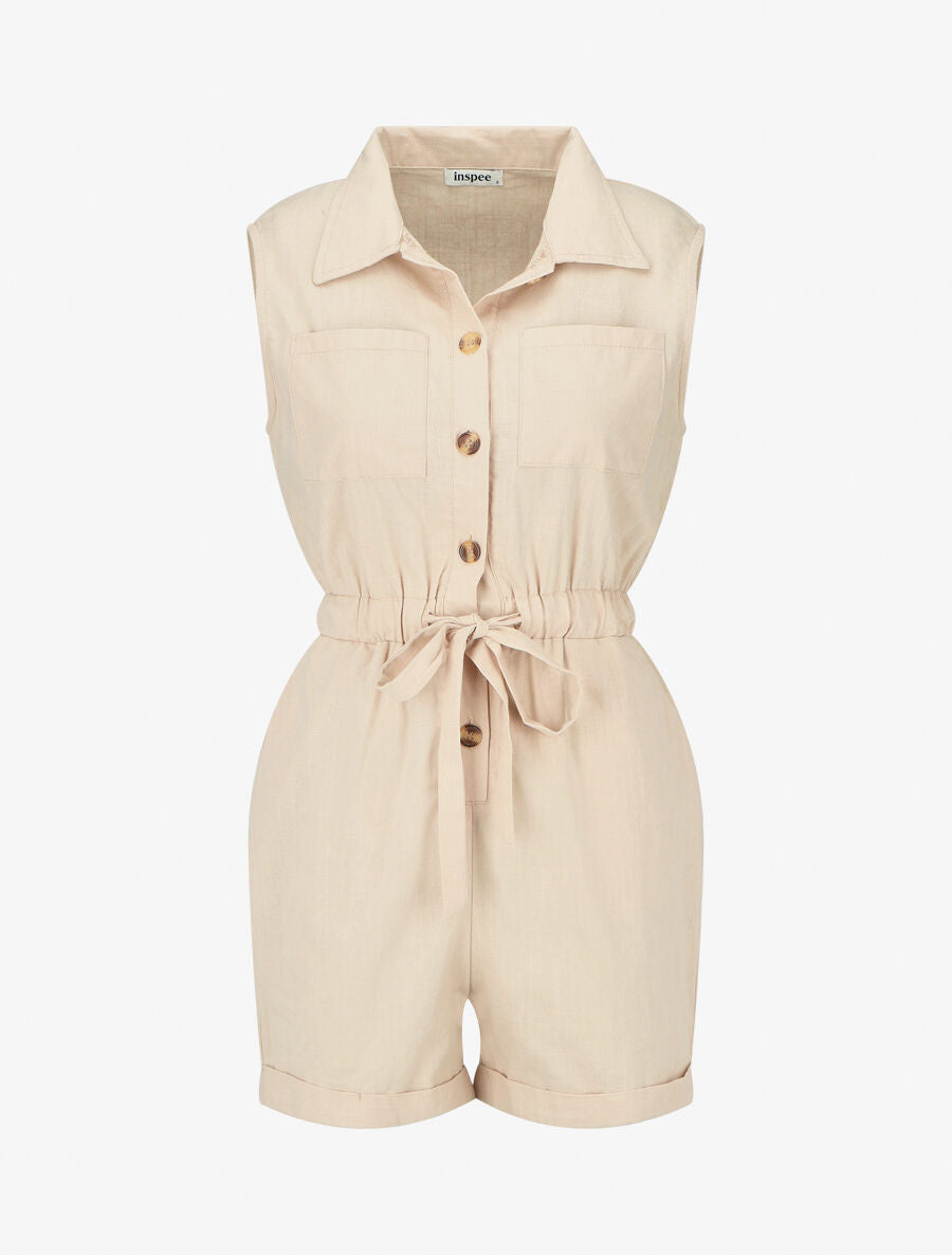 Combishort uni sans manches - Beige - 5